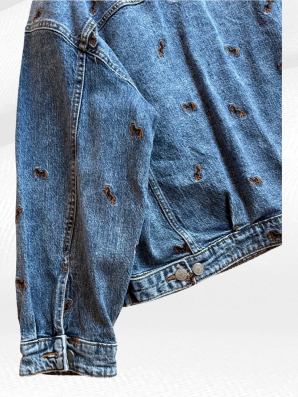 Avec Les Filles Horse Embroidered Ombre Trucker Jacket XL Denim Artisan Wash - Picture 13 of 17